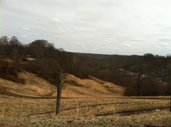 The rolling hills viewed from the ridge. 
